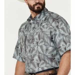 Ariat VentTek Shirt Mens XL Tall Gray Palm Leaf Print Button Up  Short Sleeve